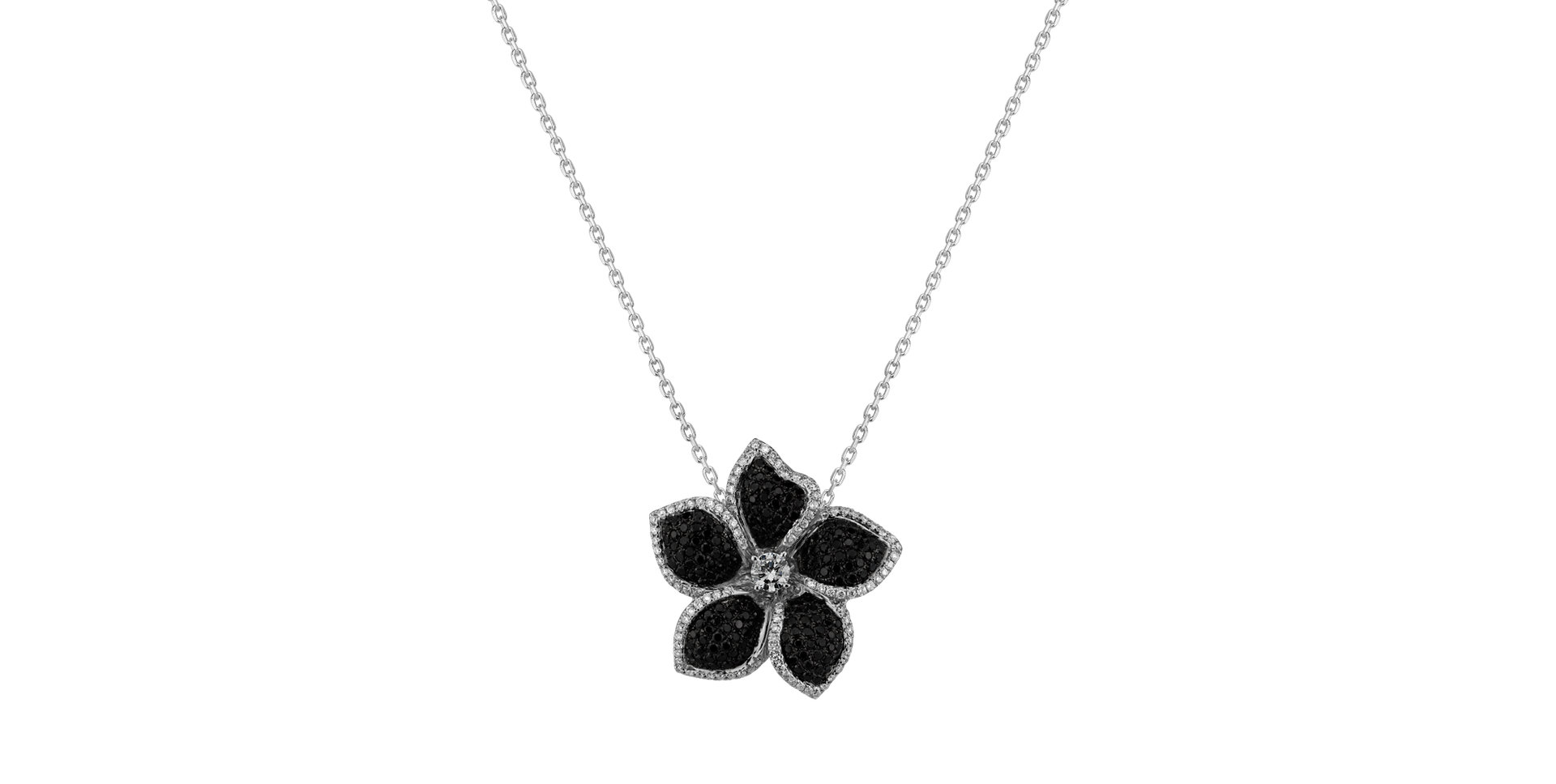 Přívěsok s bielymi a čiernymi diamantmi Night Flower