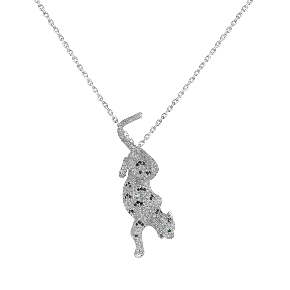 Přívěsok so smaragdmi a čiernymi a bielymi a diamantmi Glitter Cheetah