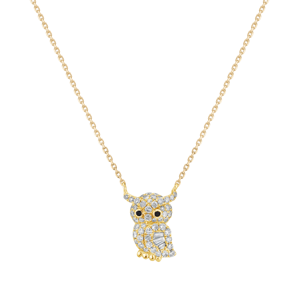 Náhrdelník s čiernymi a bielymi diamantmi Diamond Owl