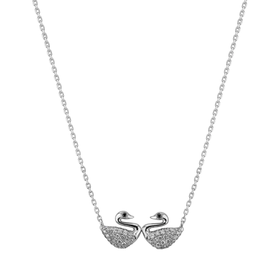 Náhrdelník s čiernymi a bielymi diamantmi Swan Lovers