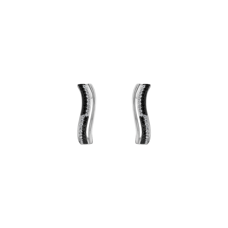 Náušnice s čiernymi a bielymi diamantmi Difference of Love