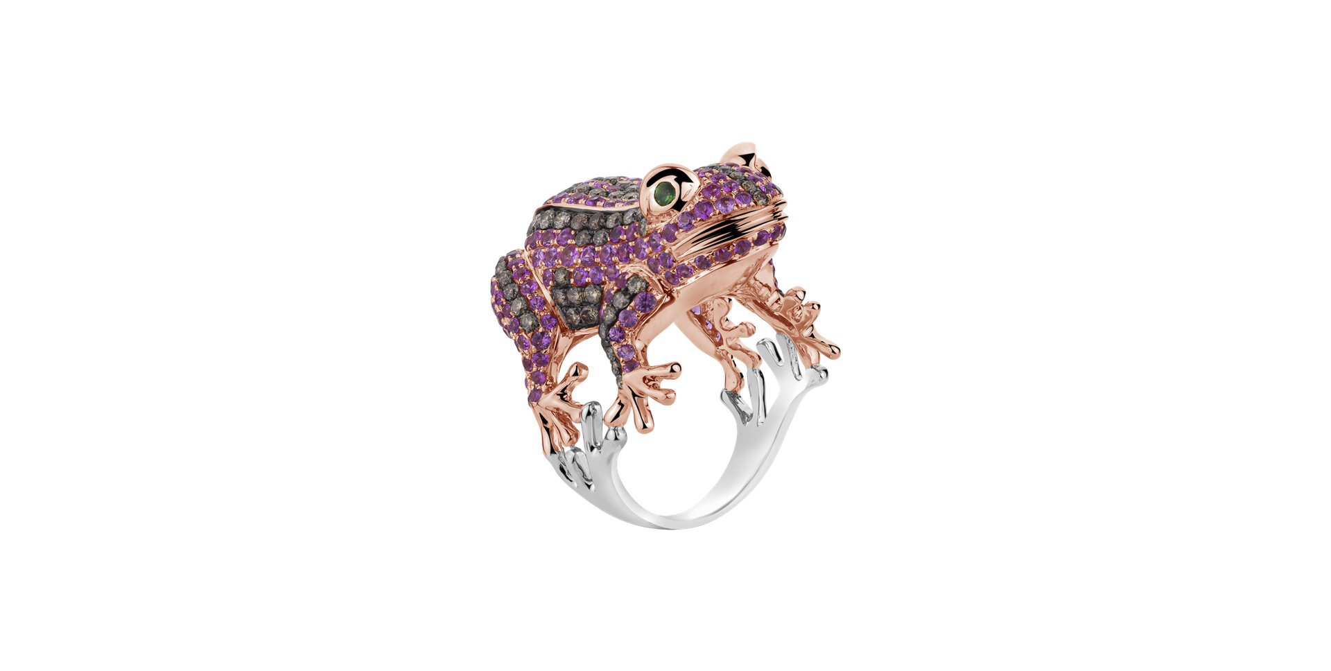 Prsteň s hnedými diamantmi, granátmi a zafírmi Posh Frog
