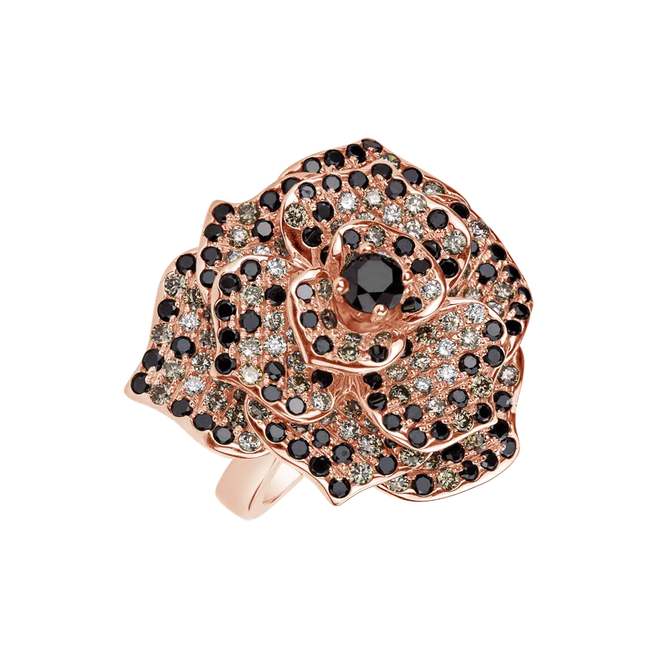 Prsteň s bielymi, hnedými a čiernymi diamantmi Heavenly Rose