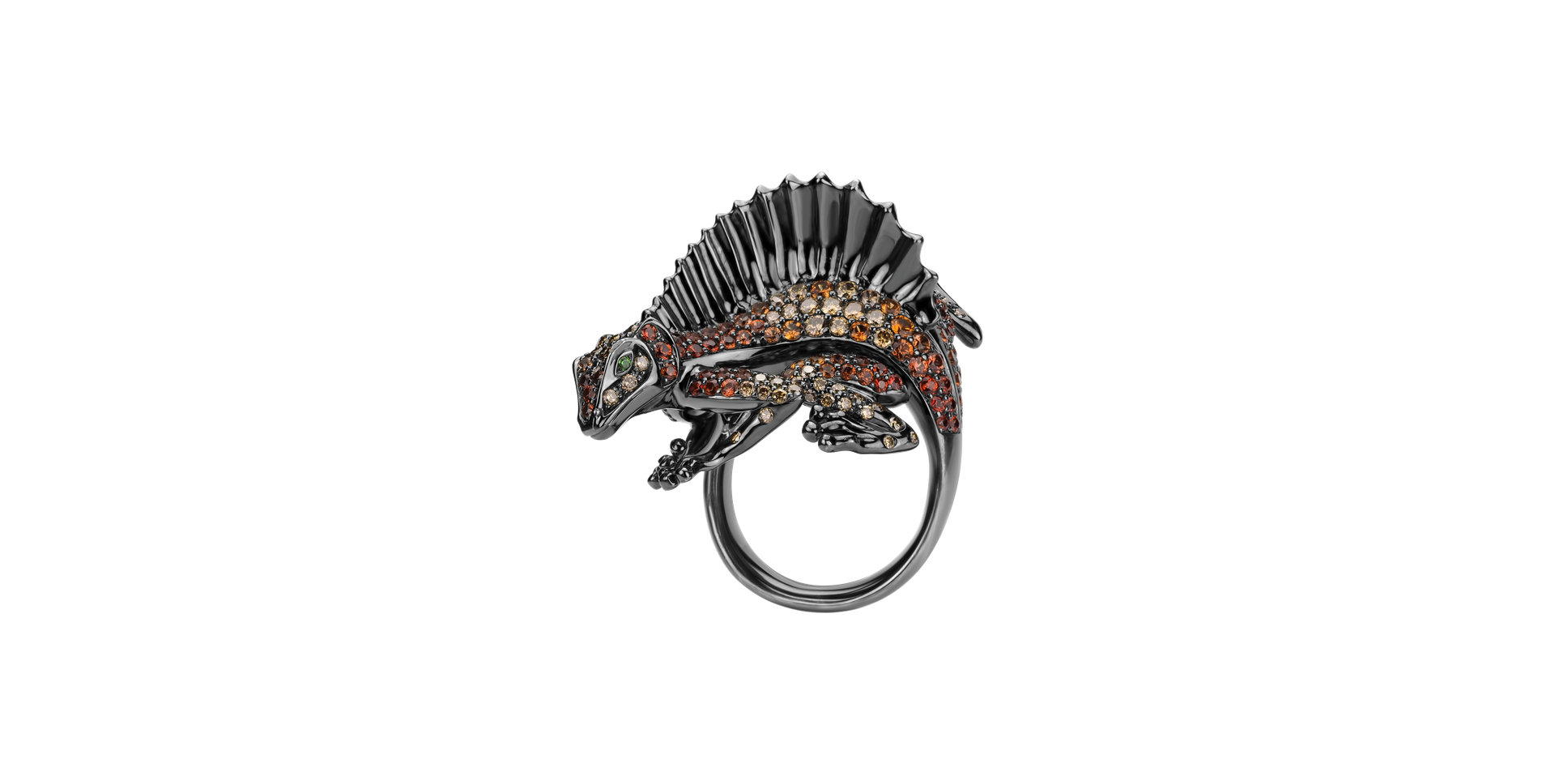 Prsteň s hnedými diamantmi, granátmi a zafírmi Dark Lizard