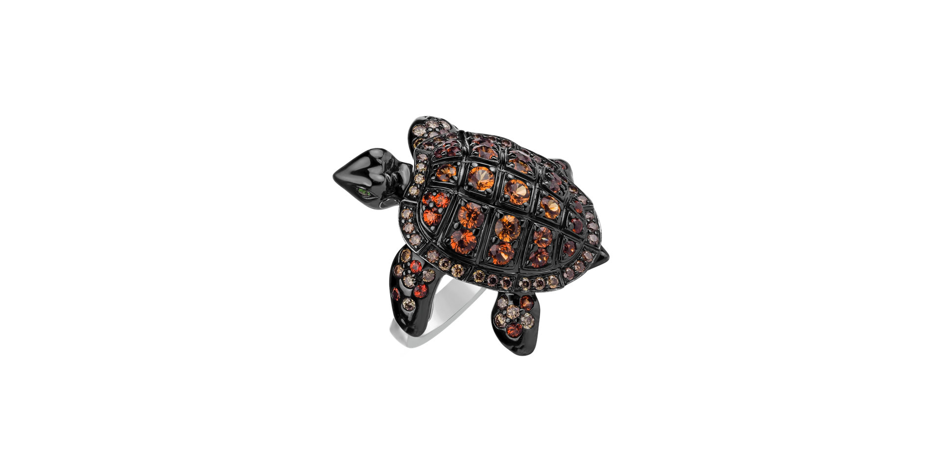 Prsteň s hnedými diamantmi, zafírmi a granátmi Exotic Turtle