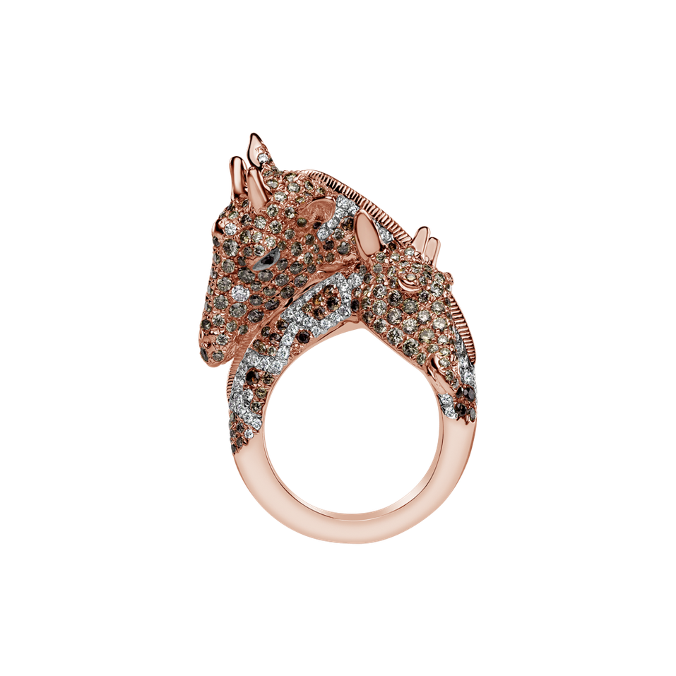 Prsteň s hnedými a čiernymi diamantmi Giraffe Twins
