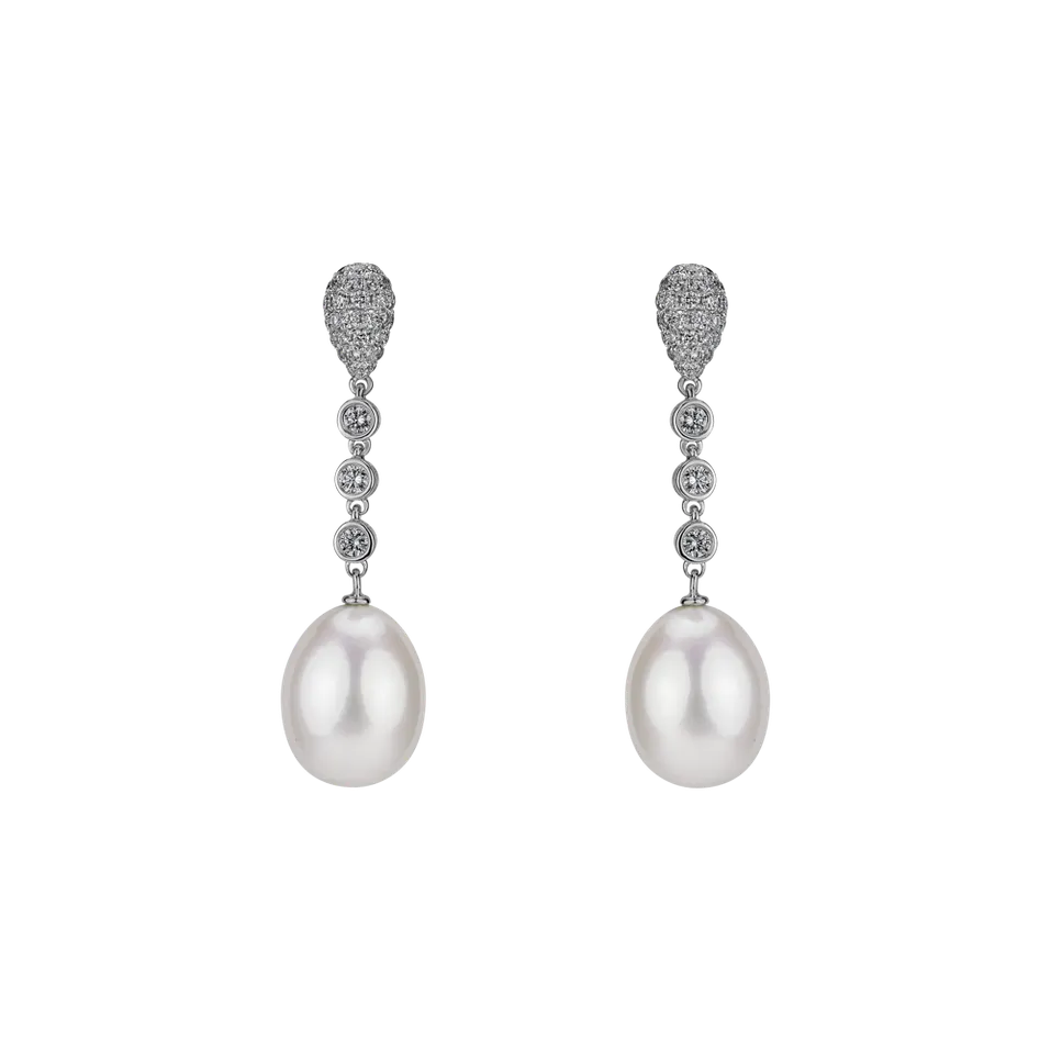 Náušnice s perlou a diamantmi Pearly Elegance