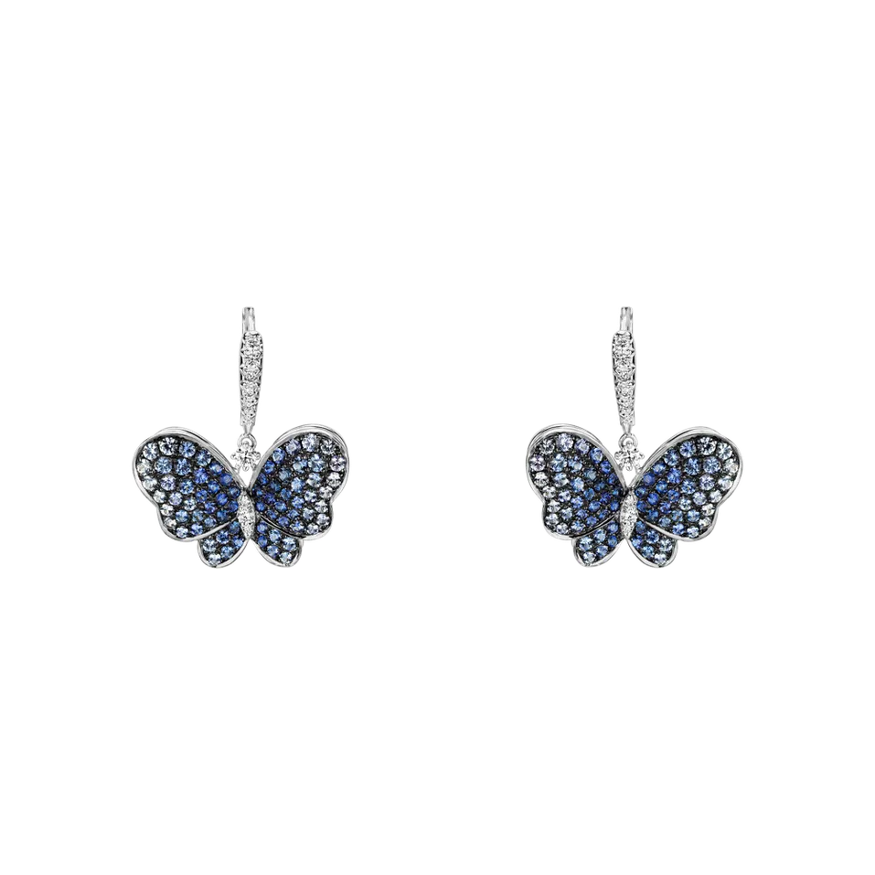 Náušnice s diamantmi a zafírmi Sapphire Butterfly