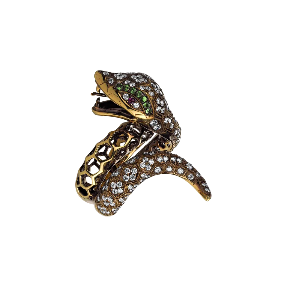 Prsteň s diamantmi, rubínmi a granátmi Diamond Viper