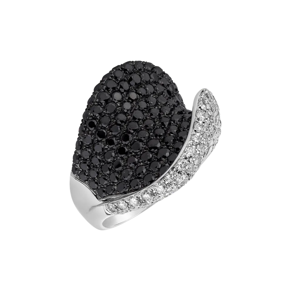 Prsteň s čiernymi a bielymi diamantmi Black & White Passion