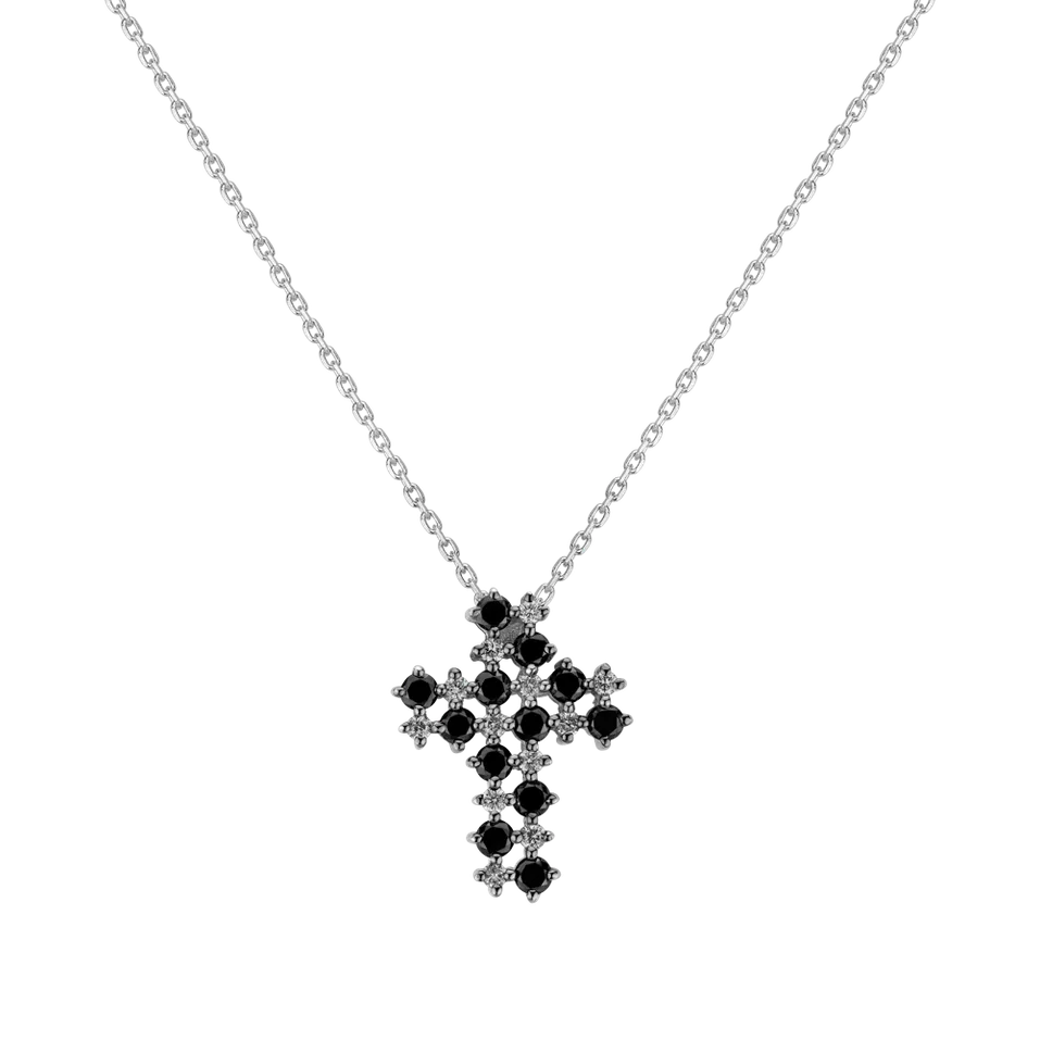 Přívěsok s čiernymi a bielymi diamantmi Godly Cross