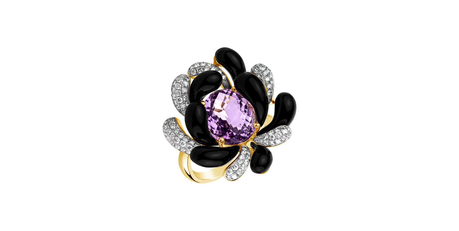 Prsteň s ametystom, diamantmi a achátmi Arya