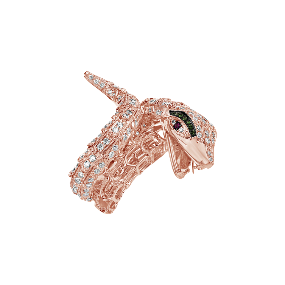 Prsteň s diamantmi, rubínmi a granátmi Star Viper