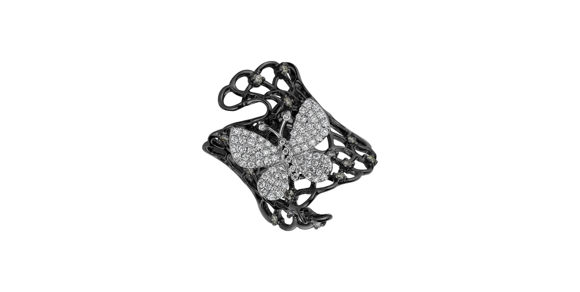 Prsteň s bielymi a hnedými diamantmi Butterfly Icon