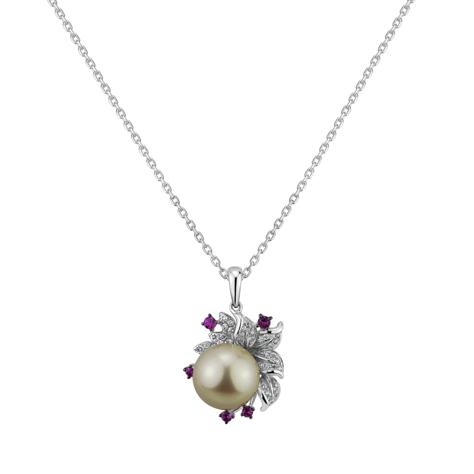 Přívěsok s perlou, diamantmi a zafírmi Fairytale Orchid
