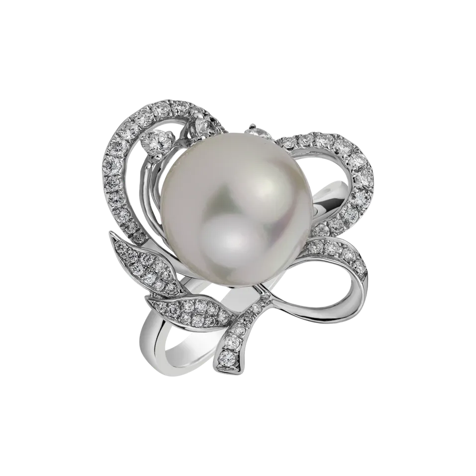 Prsteň s perlou a diamantmi Pearl Madame