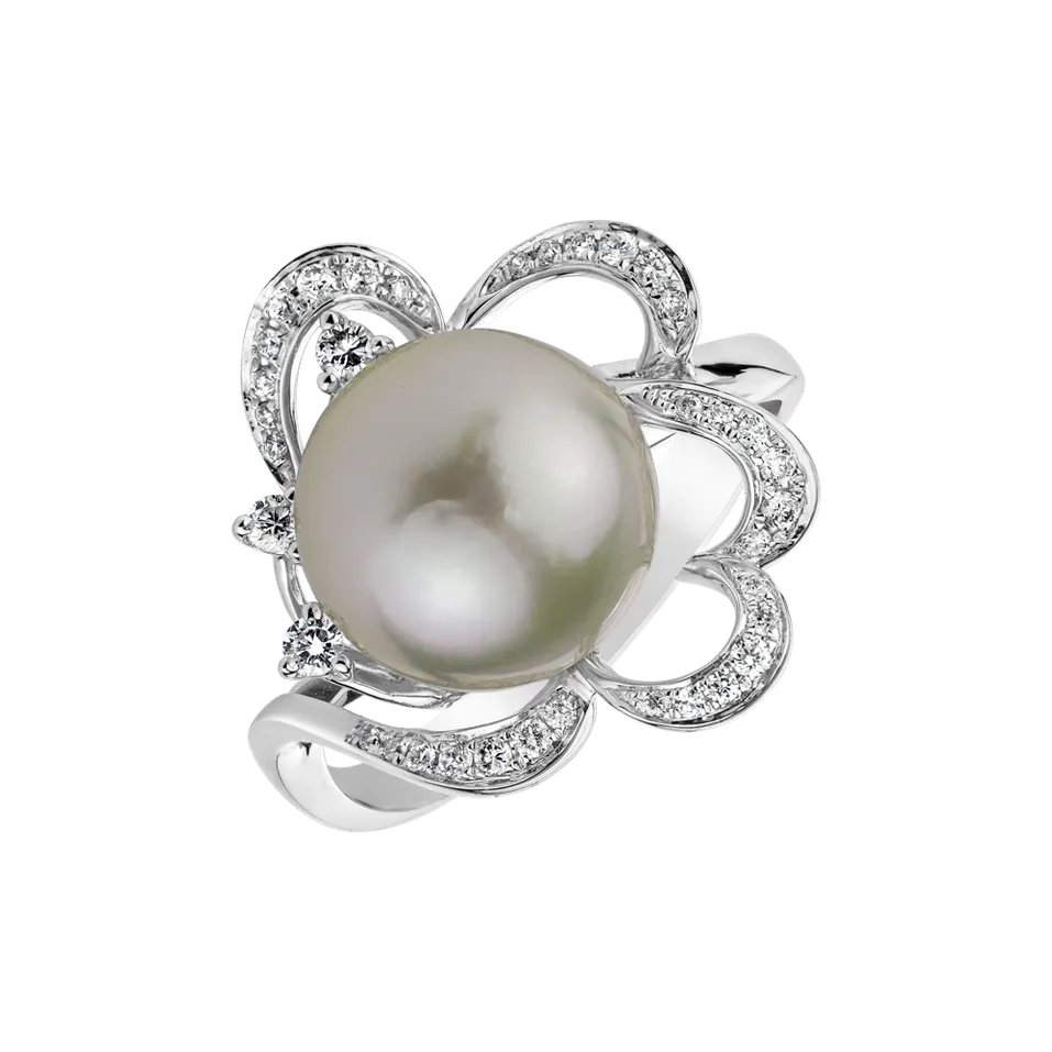 Prsteň s perlou a diamantmi Pearl Romance