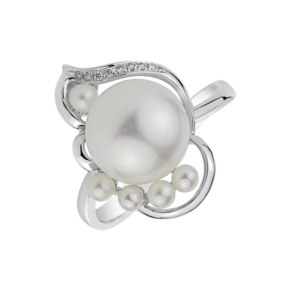 Prsteň s perlou a diamantmi Pearl Glam