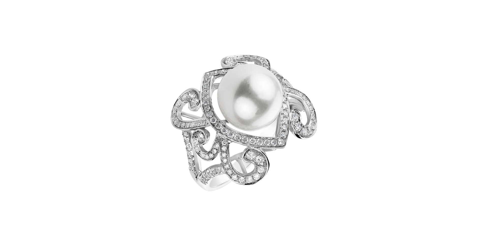 Prsteň s perlou a diamantmi White Countess