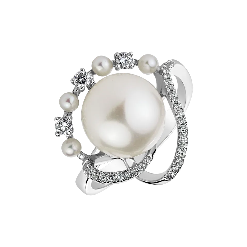Prsteň s perlou a diamantmi Pearl Ribbon