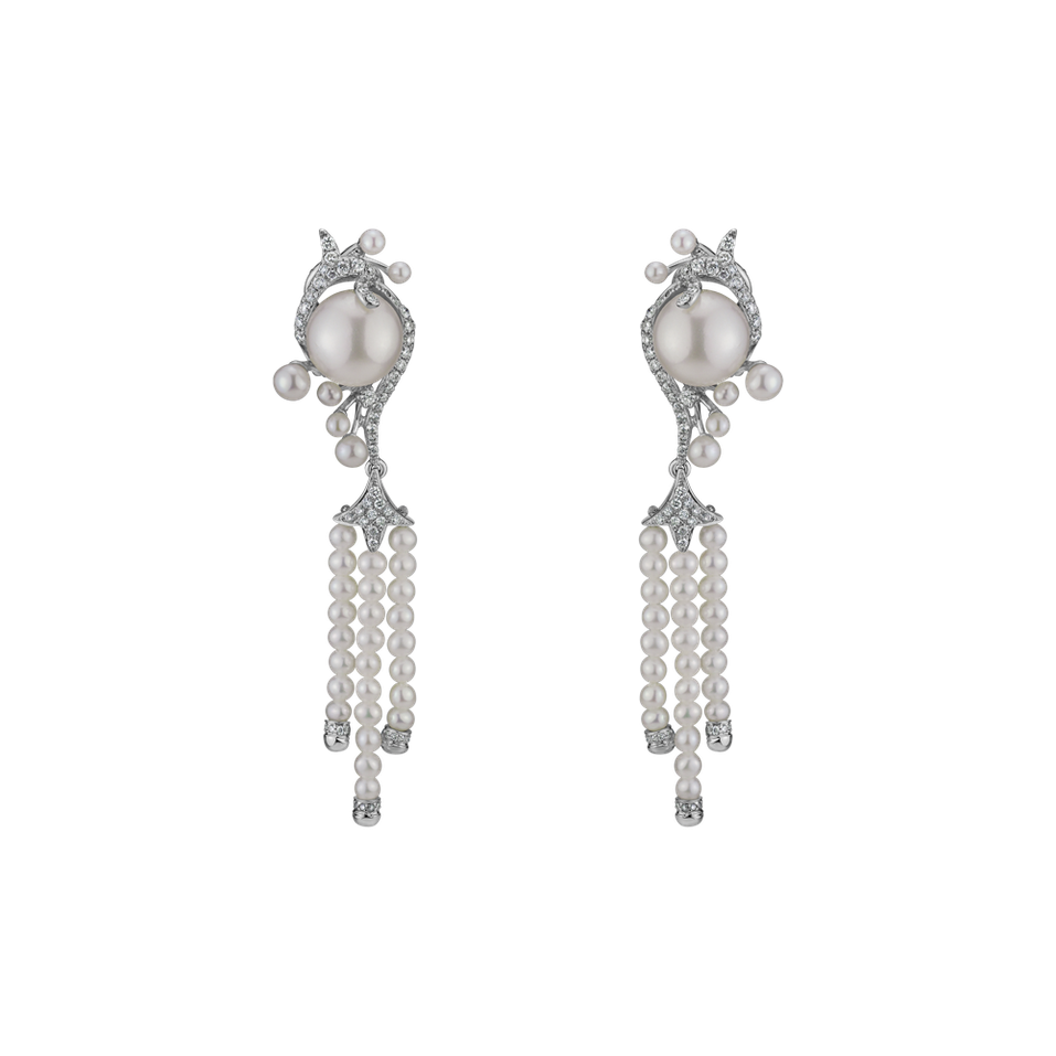 Náušnice s perlami a diamantmi White Waterfall