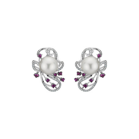 Náušnice s perlou, diamantmi a zafírmi Venus Flowers