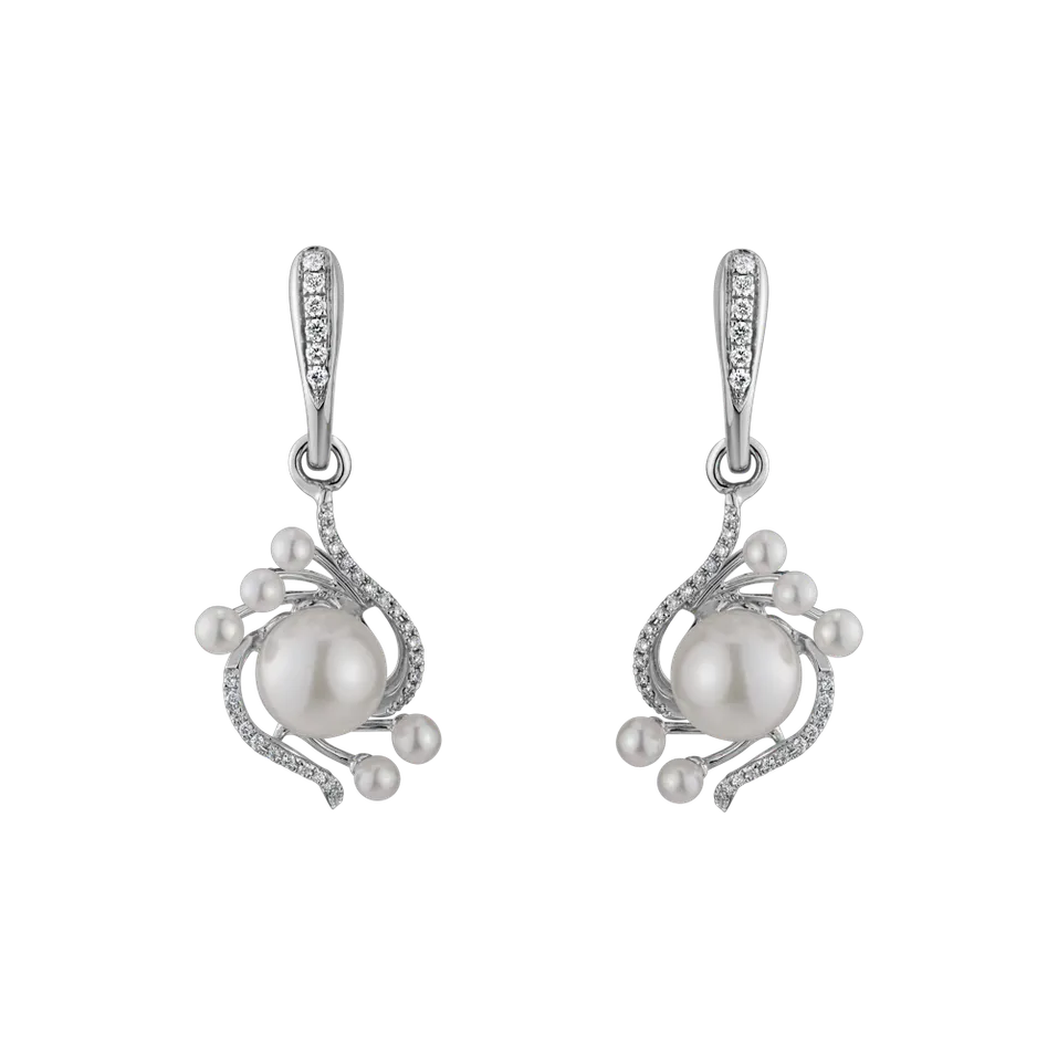 Náušnice s perlami a diamantmi White Treasure