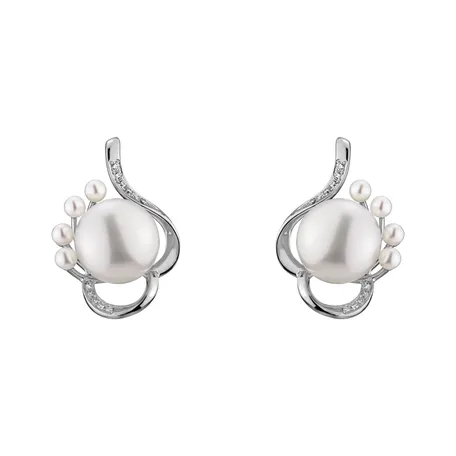Náušnice s perlou a diamantmi White Elegance