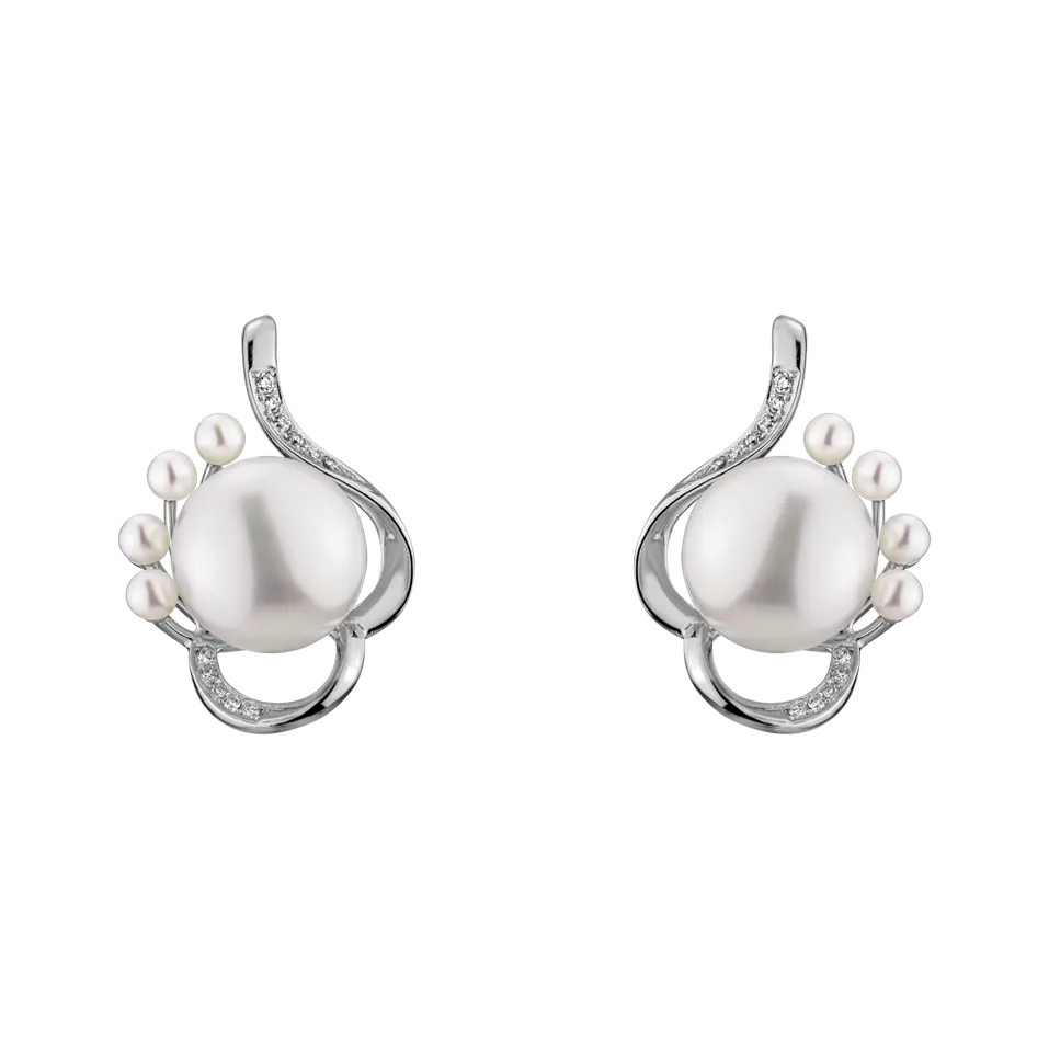 Náušnice s perlou a diamantmi White Elegance