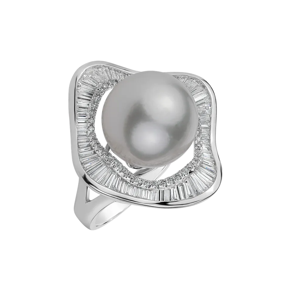 Prsteň s perlou a diamantmi Pearl Galaxy