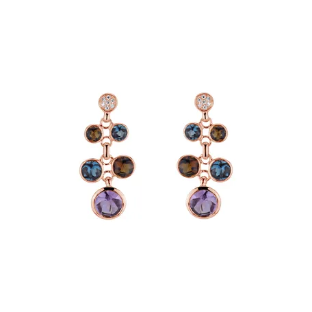 Náušnice s diamantmi, ametystom, quartzom a topásom Rainbow Glam