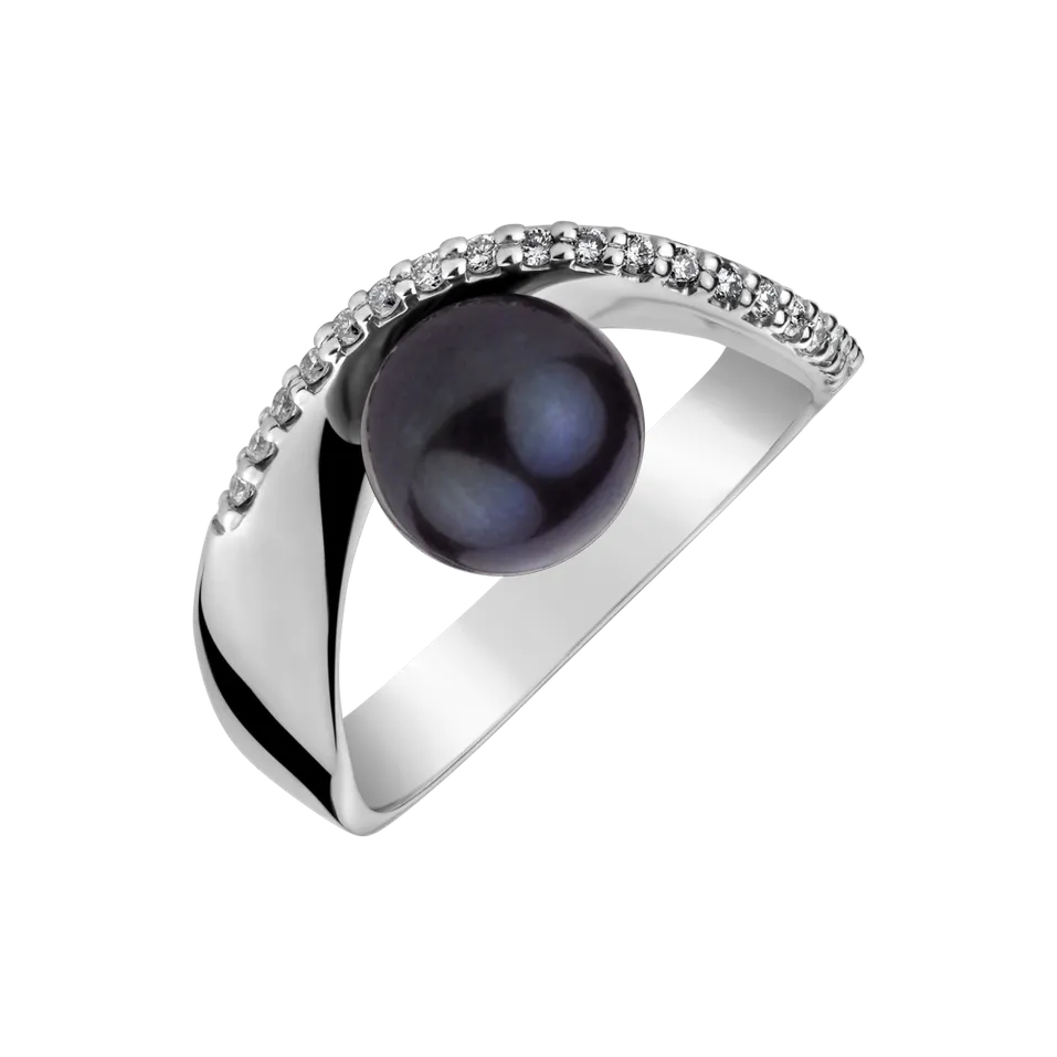 Prsteň s perlou a diamantmi Queen of Pearl