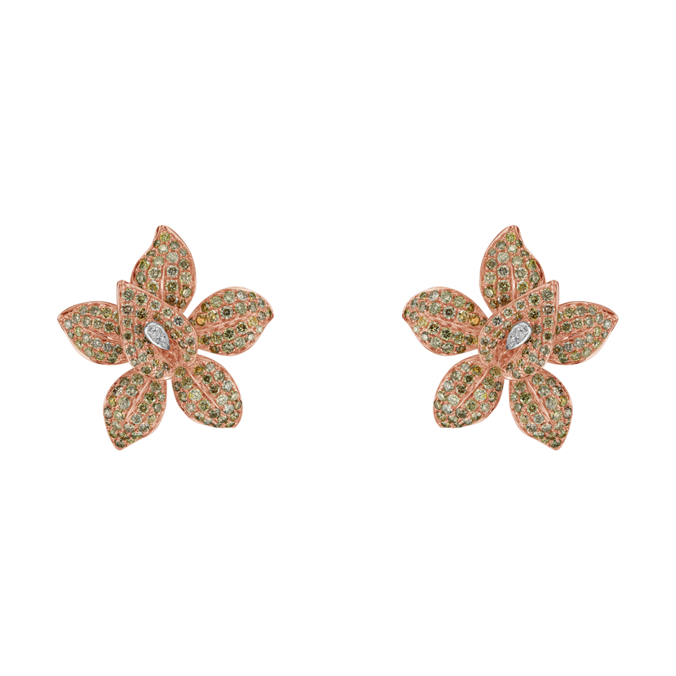 Náušnice s bielymi a hnedými diamantmi Sinful Orchid