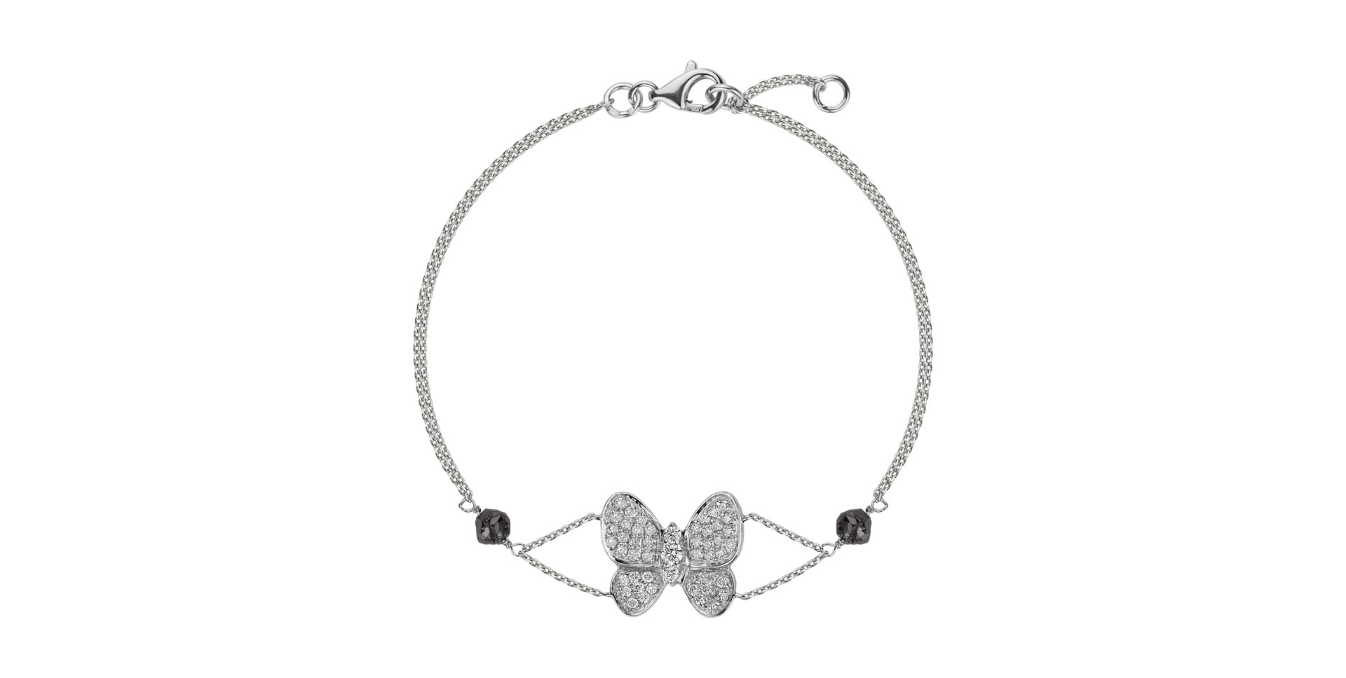 Náramok s čiernymi a bielymi diamantmi Divine Butterfly