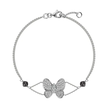 Náramok s čiernymi a bielymi diamantmi Divine Butterfly