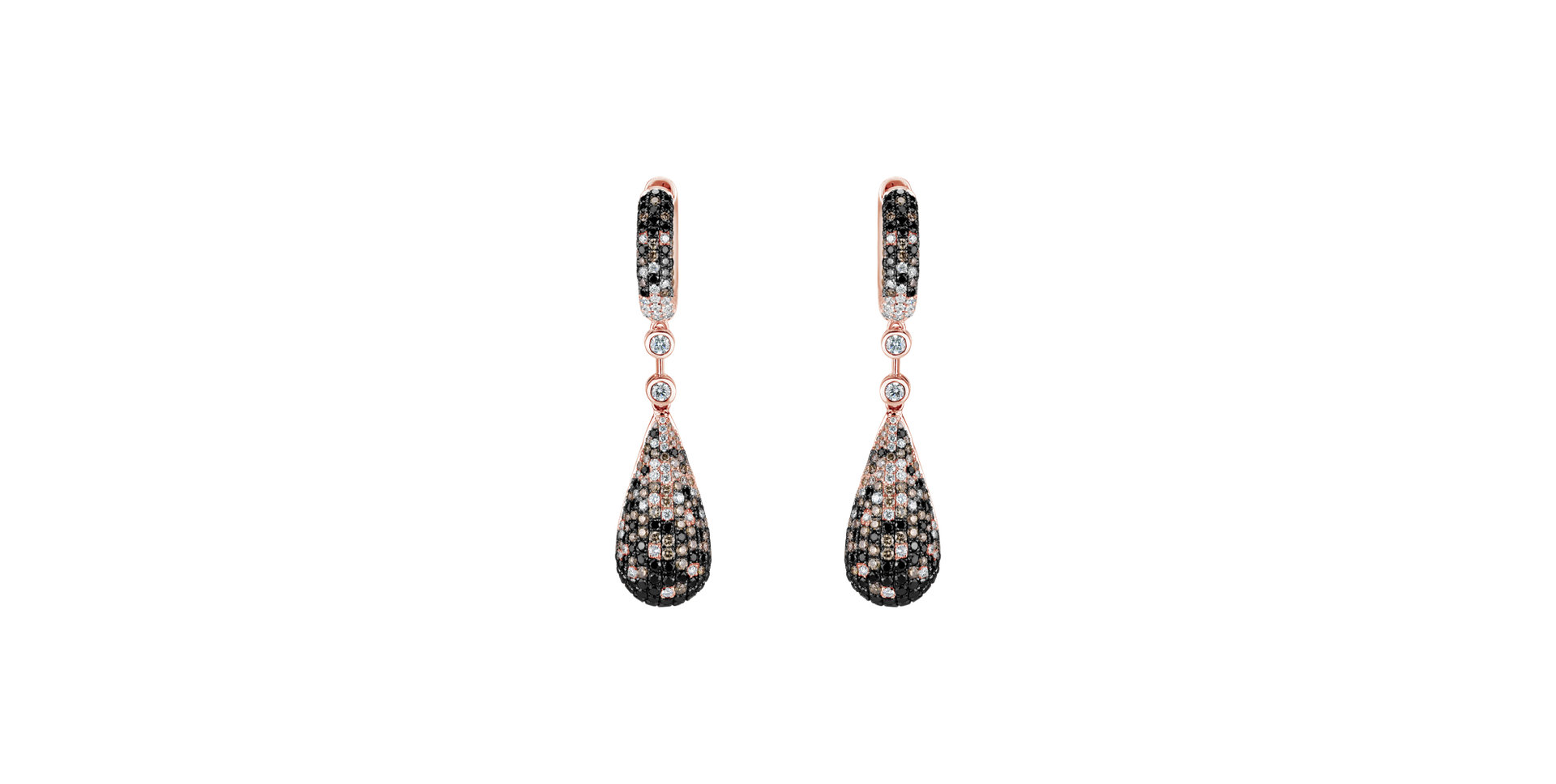 Náušnice s bielymi, hnedými a čiernymi diamantmi Festive Drops