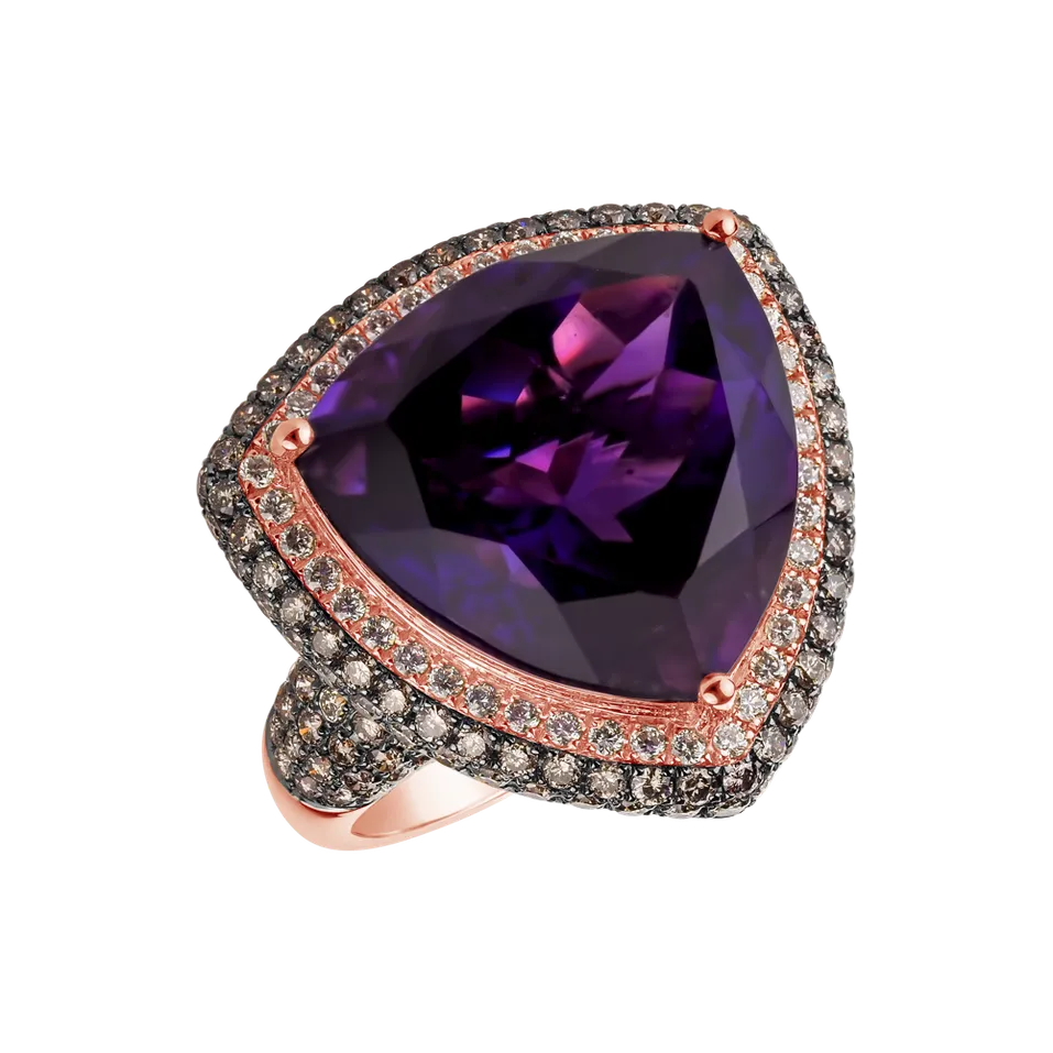 Prsteň s hnedými a bielymi diamantmi a ametystom Czarina Secret