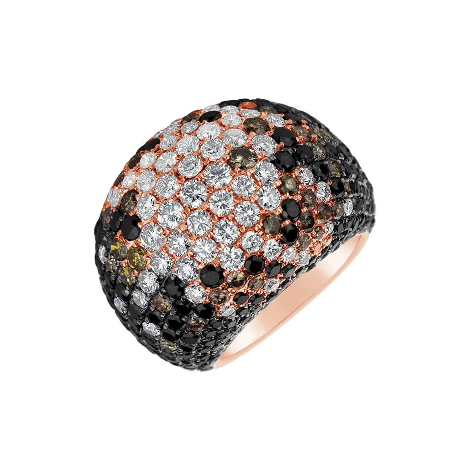 Prsteň s bielymi, hnedými a čiernymi diamantmi Deluxe Mark