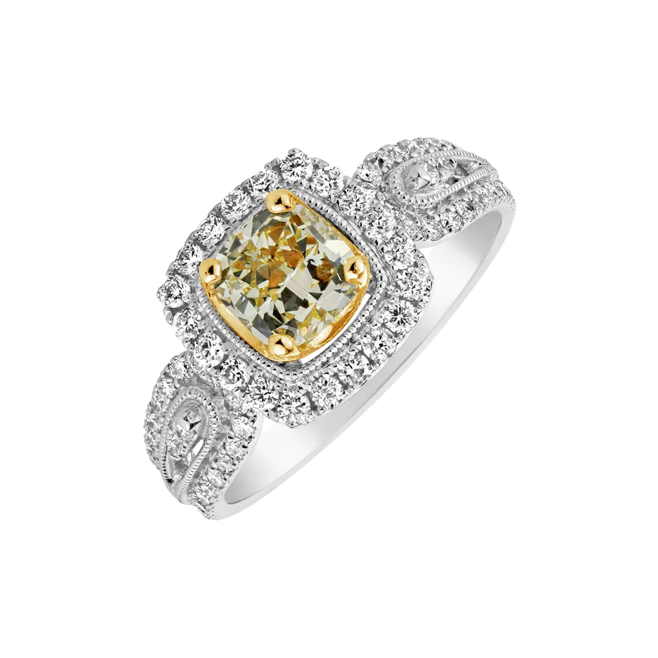Prsteň s bielymi a žltými diamantmi Solar Treasure