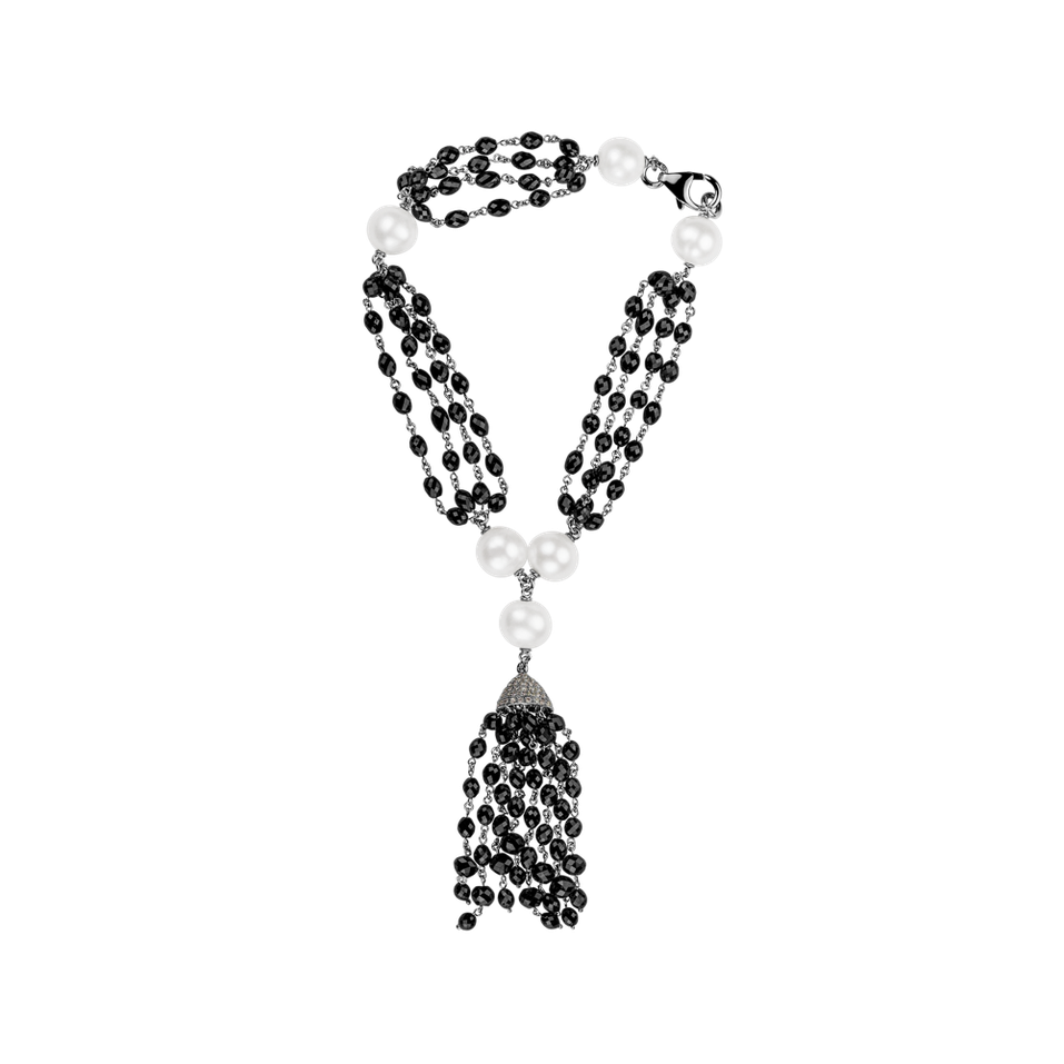 Náramok s čiernymi a bielymi diamantmi a perlami Opium Symphony