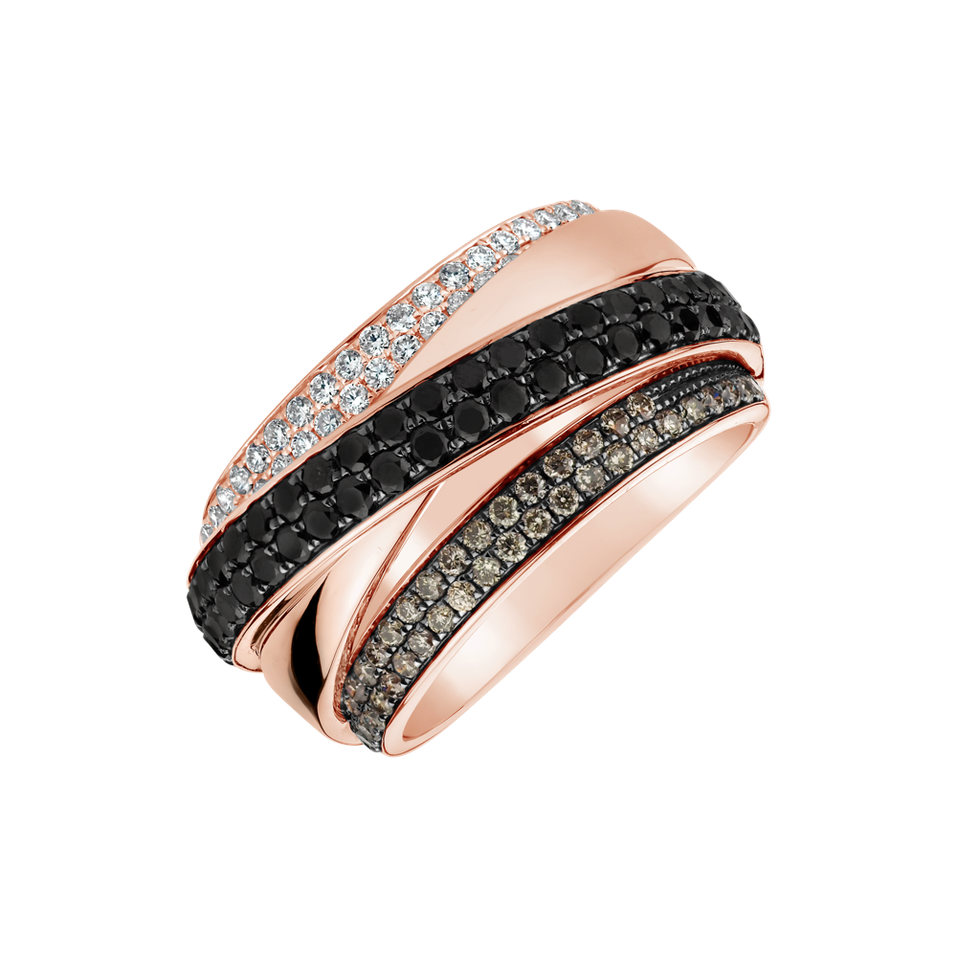 Prsteň s bílým, hnedými a čiernymi diamantmi Starshine Glam