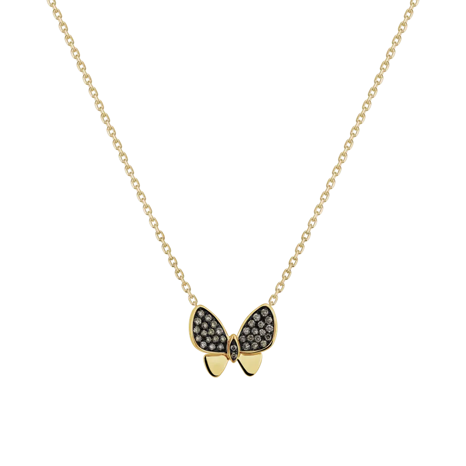 Přívěsok s hnedými diamantmi Butterfly Night