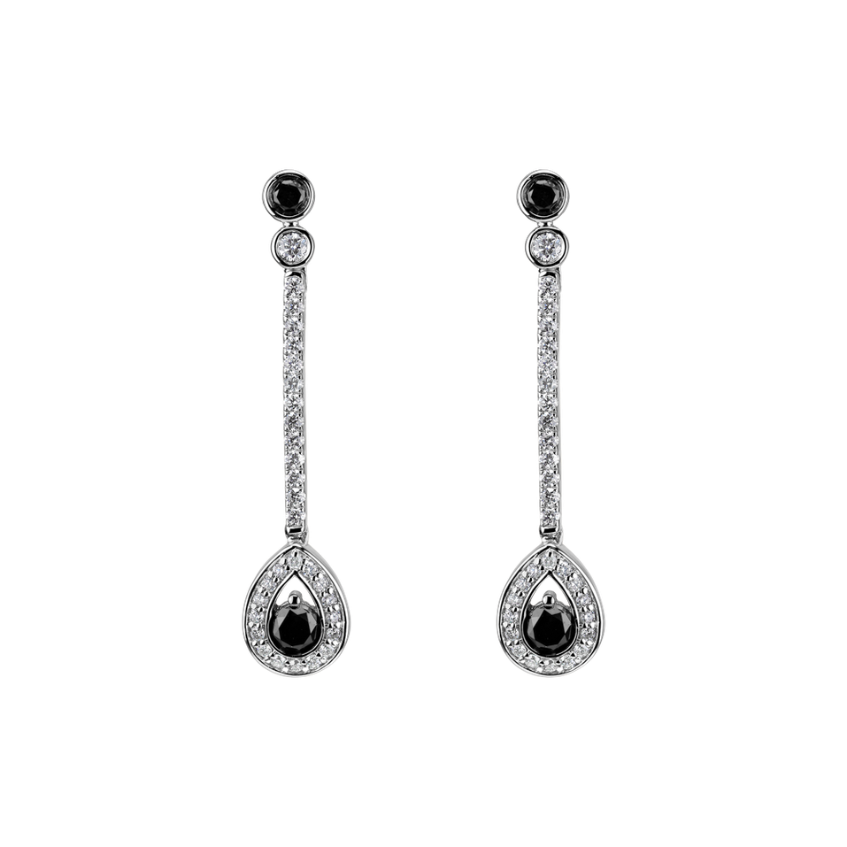 Náušnice s bielymi a čiernymi diamantmi Glamour Drop