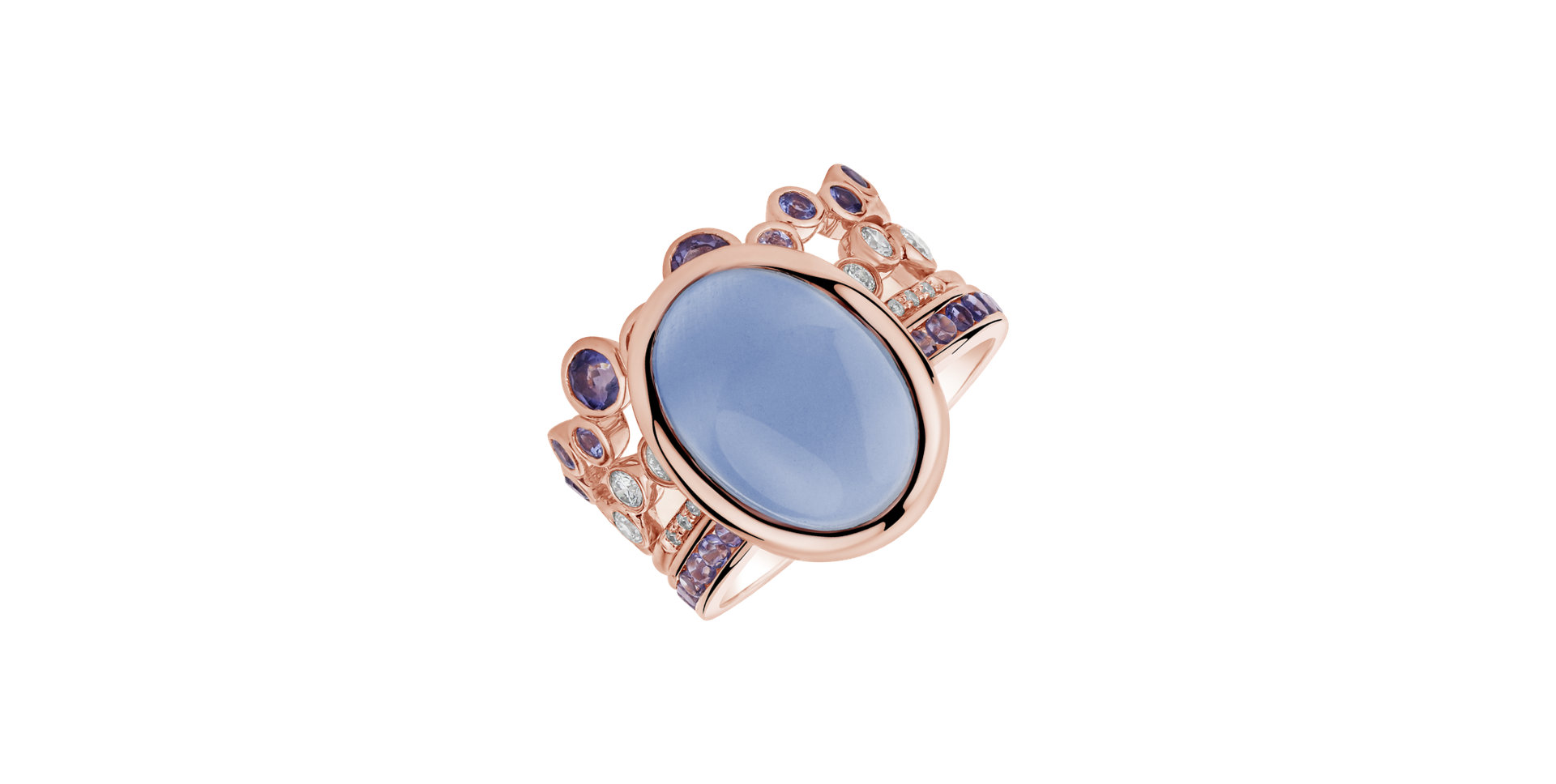 Prsteň s diamantmi, akvamarínom a iolitmi Luciole