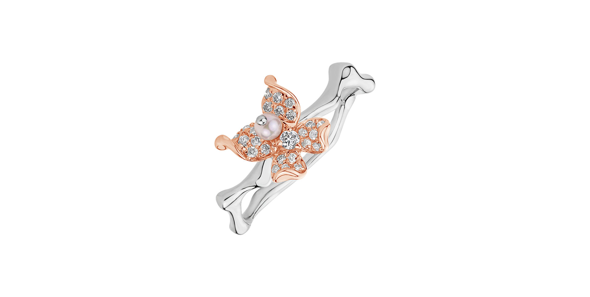 Prsteň s perlou a diamantmi Pearl Blossom