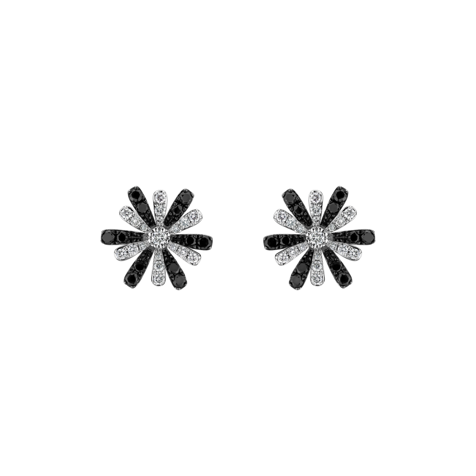 Náušnice s čiernymi a bielymi diamantmi Blooming Grace