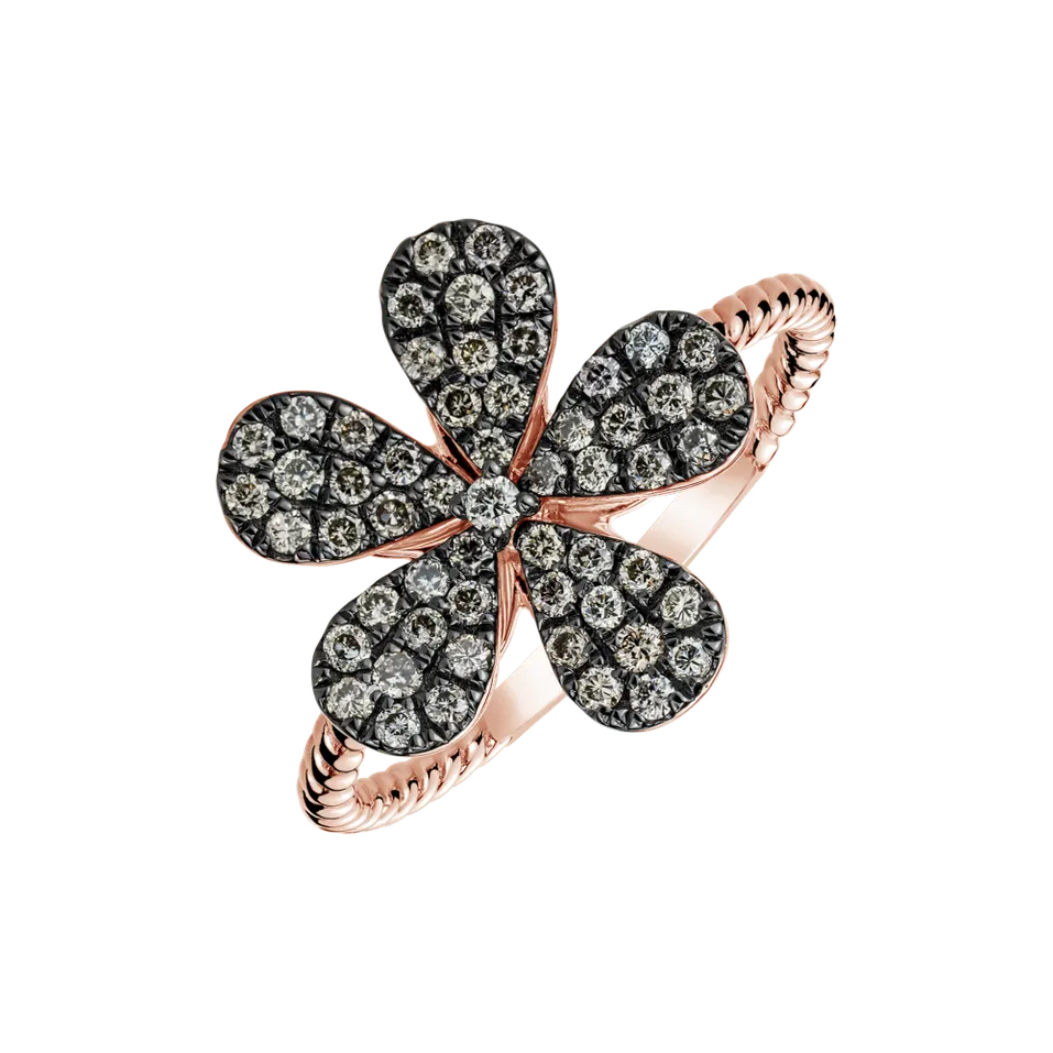 Prsteň s hnedými diamantmi Flower Caress