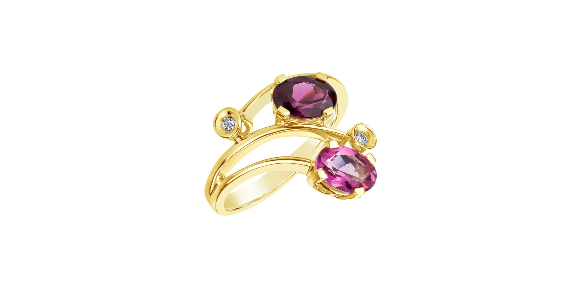 Prsteň s diamantmi, topásom a rhodolitom Magic Flower