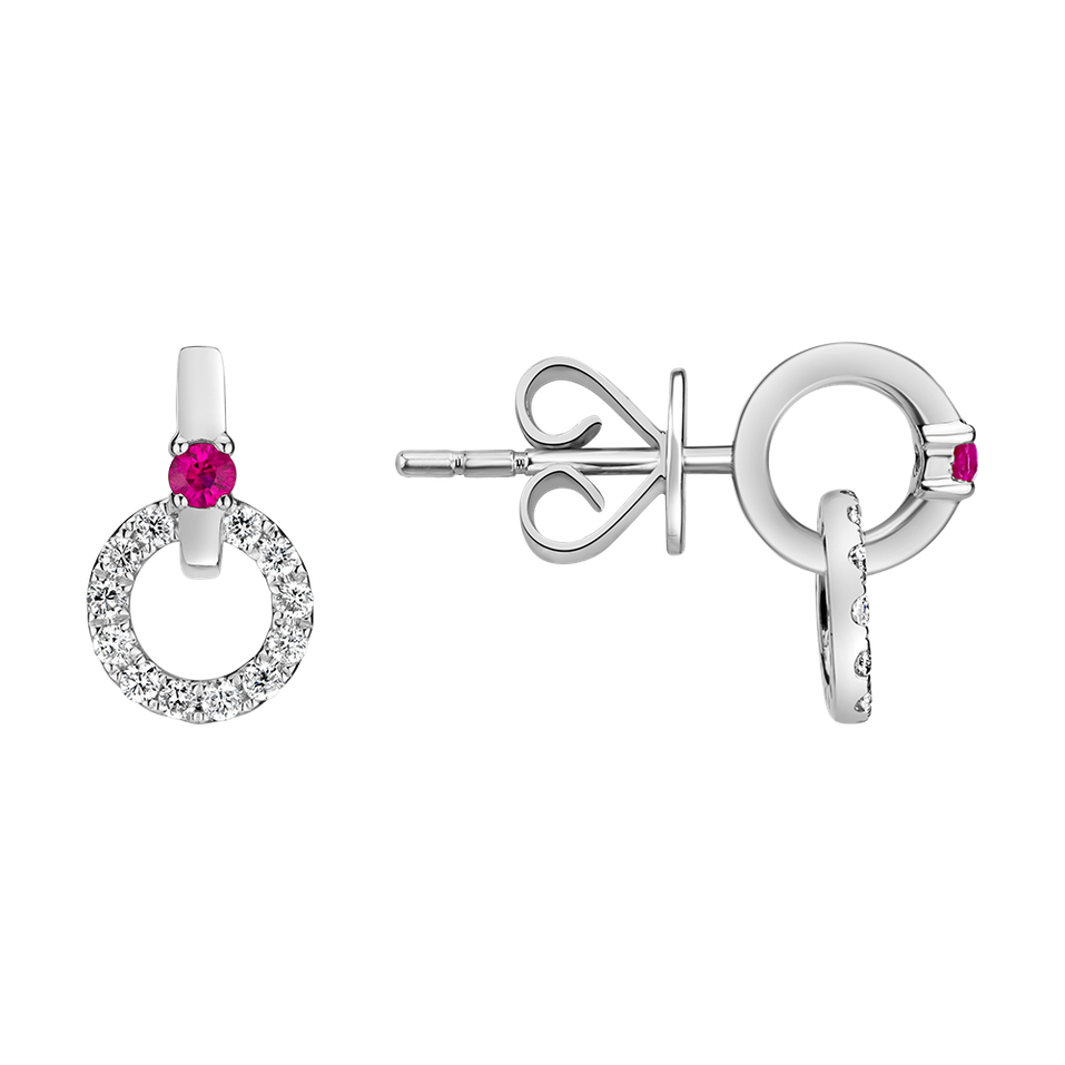 Náušnice s diamantmi a rubínom Lovely Circles