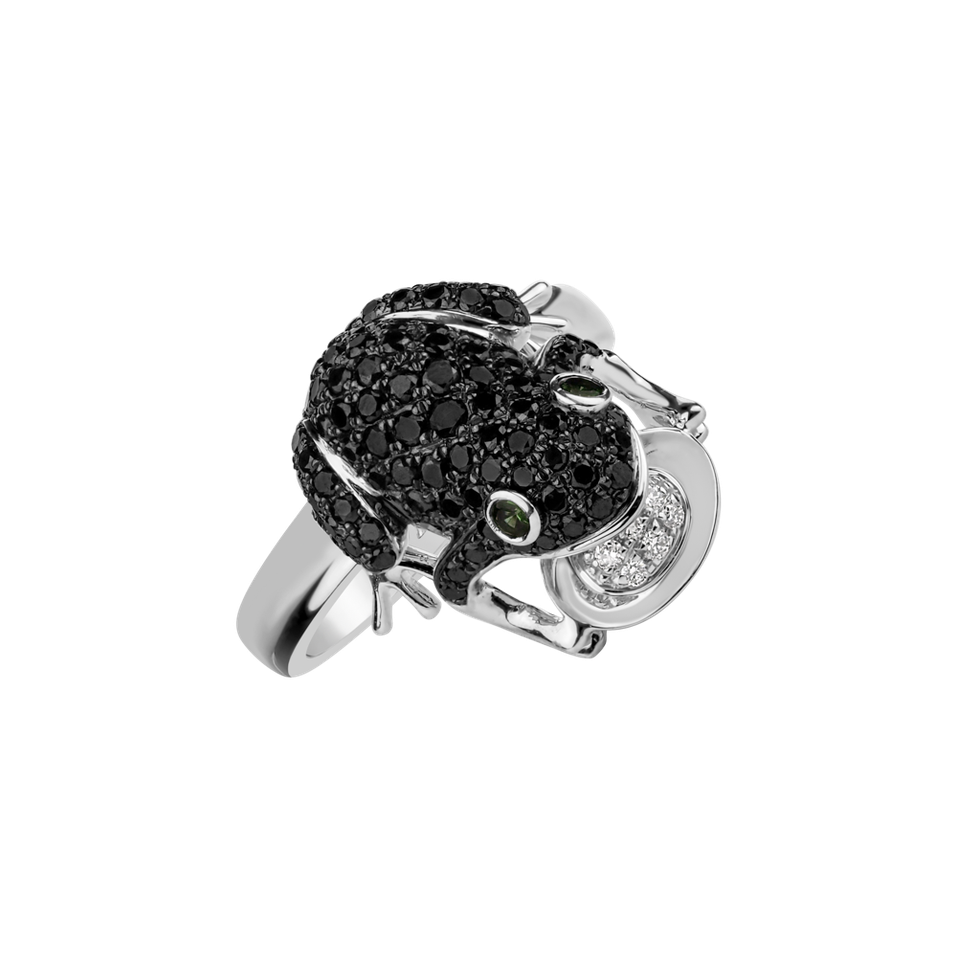 Prsteň s čiernymi a bielymi diamantmi a granátmi Dark Prince